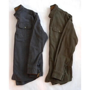 CQR Flannel Shirts Mens Lot of 2 Green & Gray Button Up Cotton Corduroy Collar L